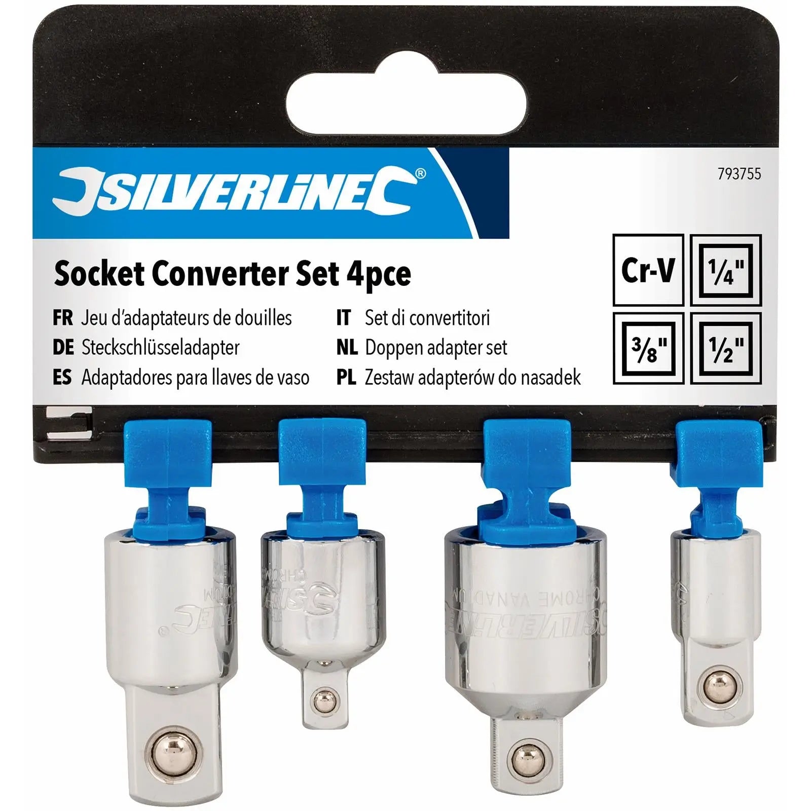 Silverline 4 Piece Socket Converter Set Adaptor Reducer 1/4" 3/8" 1/2" Female Male 