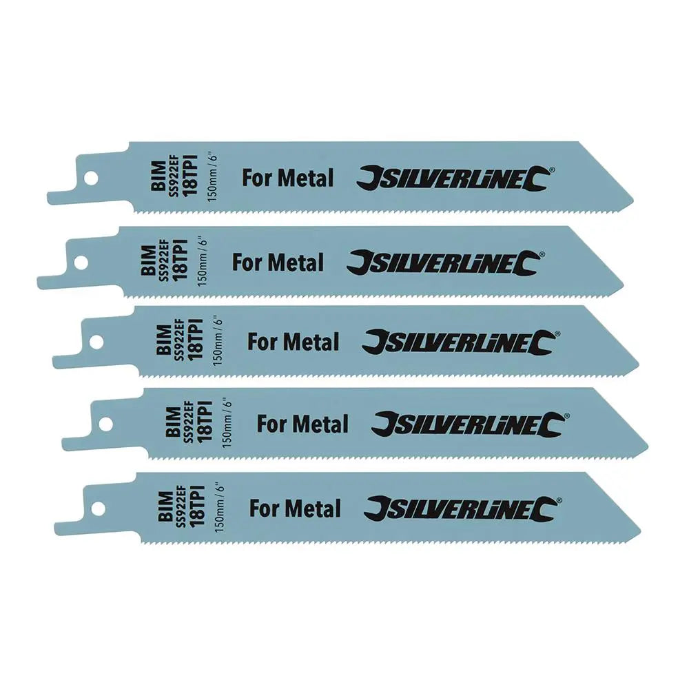 Silverline 5 Piece 150mm Recipro Saw Blades 18TPI  Fine Metal Cutting 