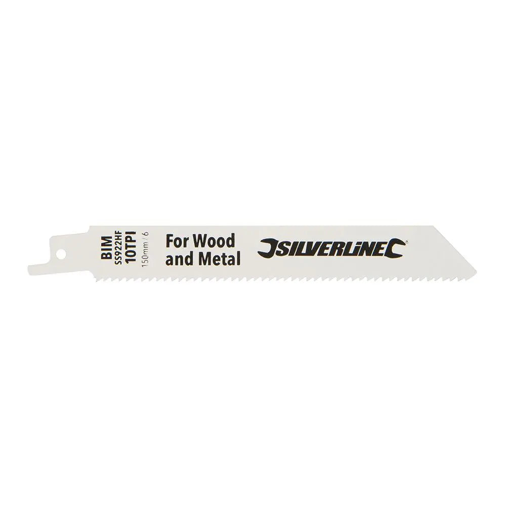 Silverline 5 Piece 150mm Recipro Saw Blades Bi-Metal 10 TPI Universal Shank 