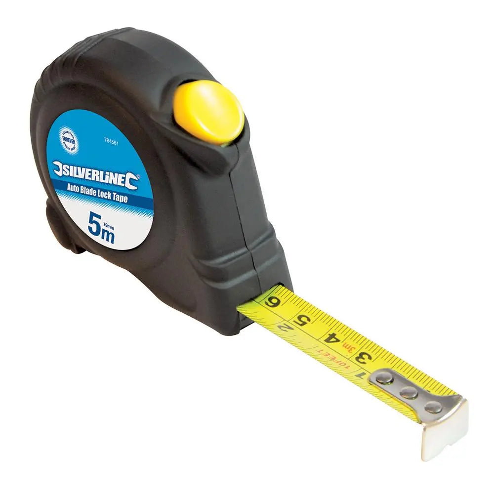 Silverline 5m Tape Measure Automatic Blade Lock Metric Imperial Nylon 19mm 