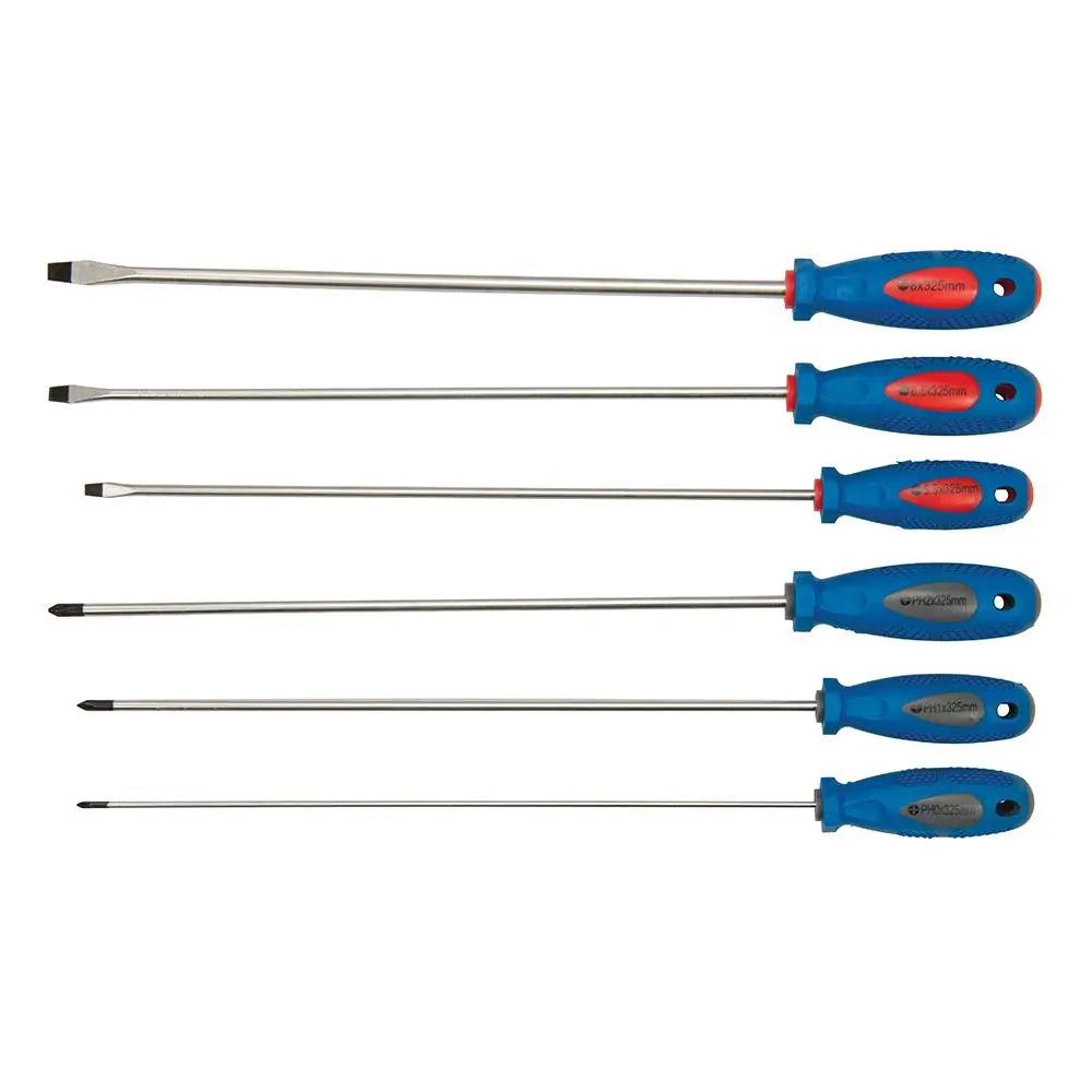 Silverline 6 Piece Extra-Long Screwdriver Set Slotted Phillips Magnetic Tips 