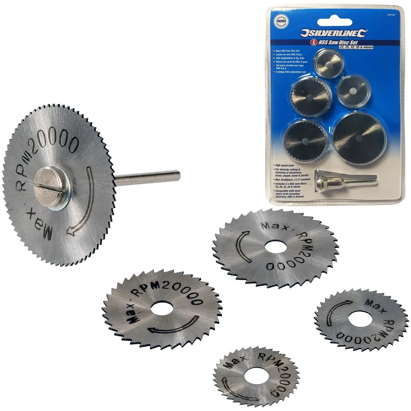 Silverline 6 Piece HSS Saw Disc Set Brass Copper Wood Plastic Rotary Cutting Kit 