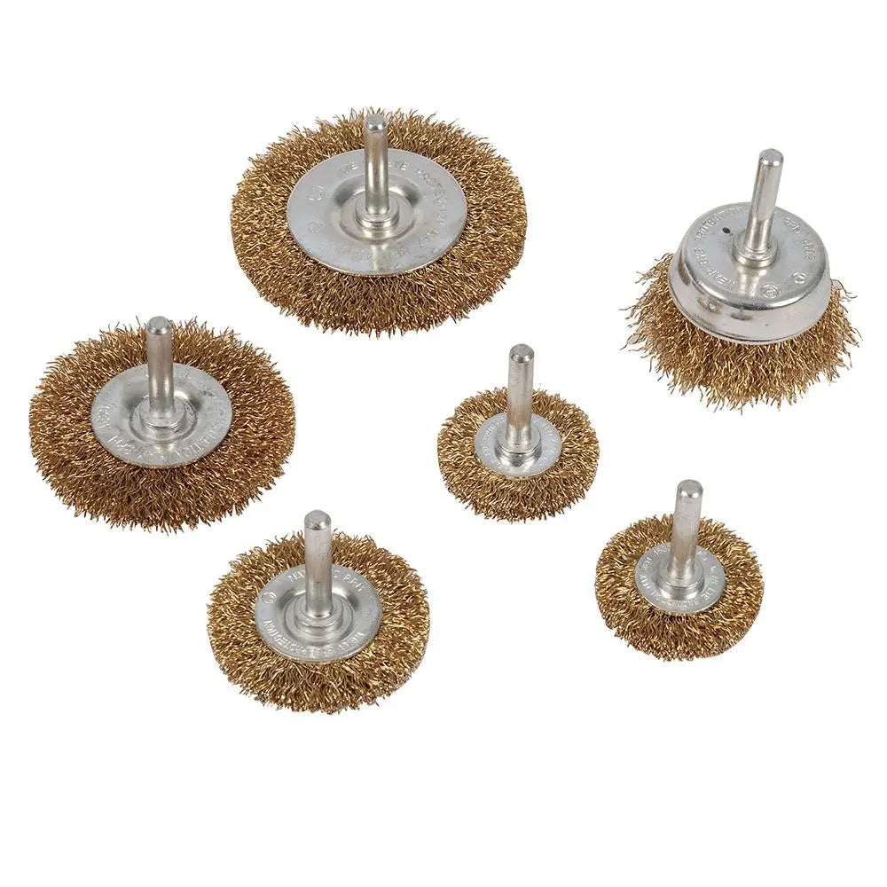 Silverline 6 Piece Wire Wheel & Cup Brush Set 6mm Shank Paint Rust Removal 