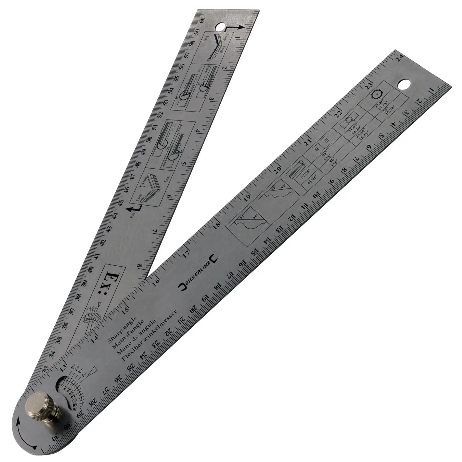 Silverline 600mm Easy Angle Protractor Rule Metric Imperial Ruler Foldable 