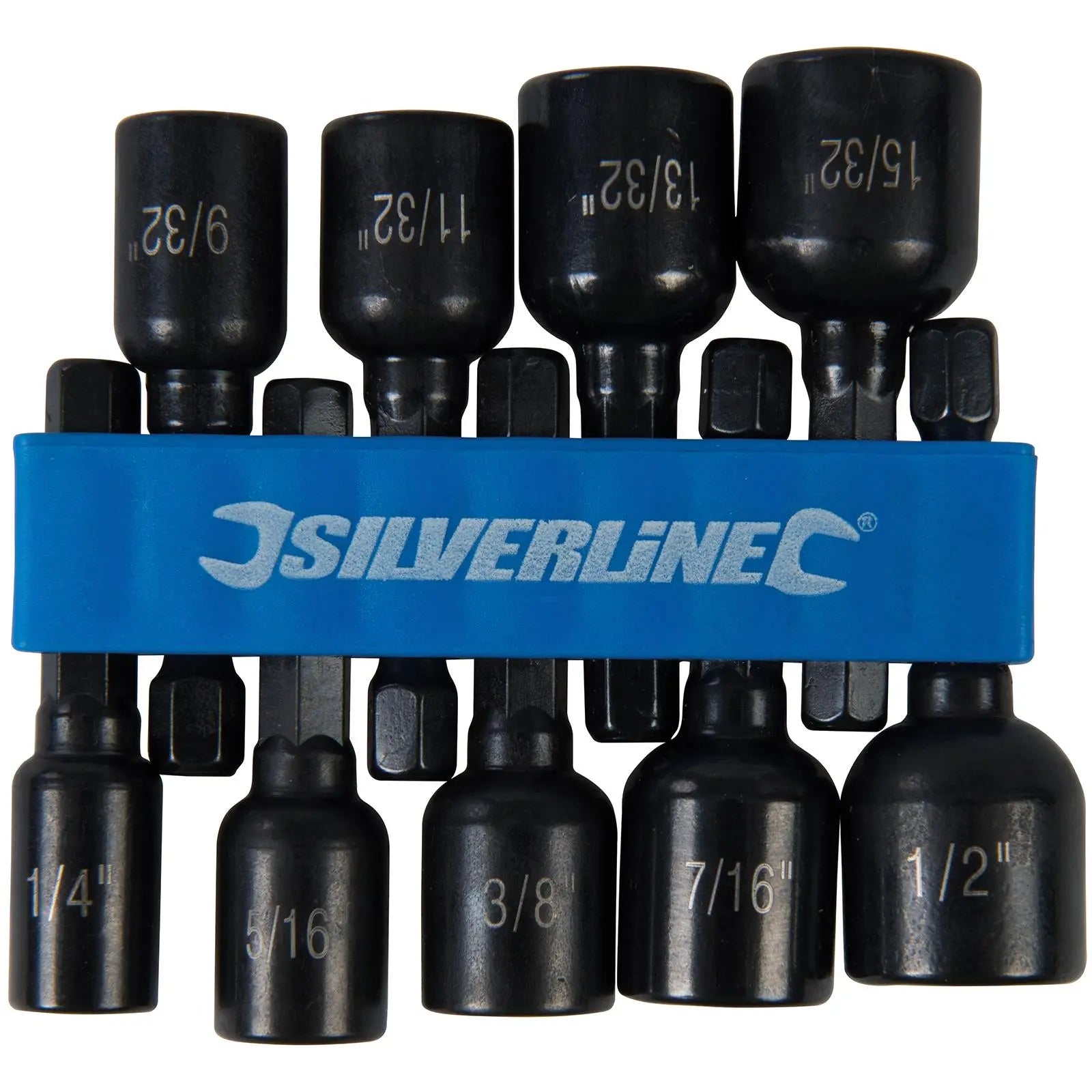 Silverline 9 Piece Imperial Magnetic Nut Driver Set 1/4"-1/2" Hex Drill Socket Adaptor 