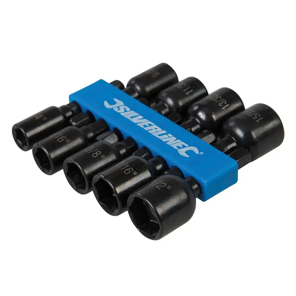 Silverline 9 Piece Imperial Magnetic Nut Driver Set 1/4"-1/2" Hex Drill Socket Adaptor 