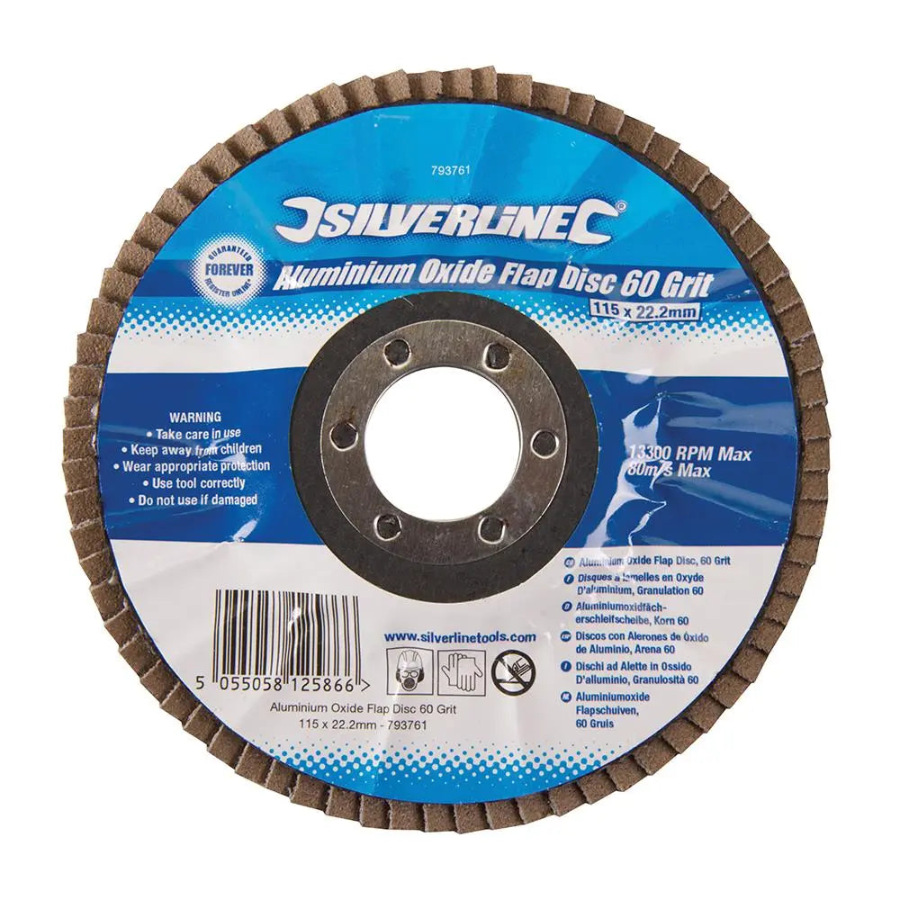 Silverline Aluminium Oxide Flap Disc 115mm 60 Grit 793761  White Rose Tools
