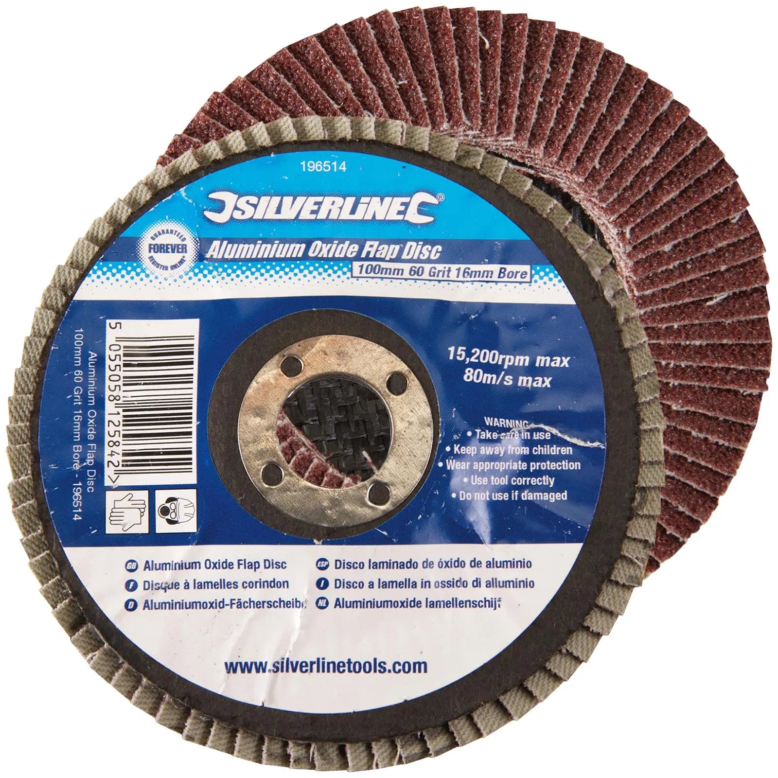 Silverline Aluminium Oxide Flap Disc 60 Grit 100mm x 16mm Bore 