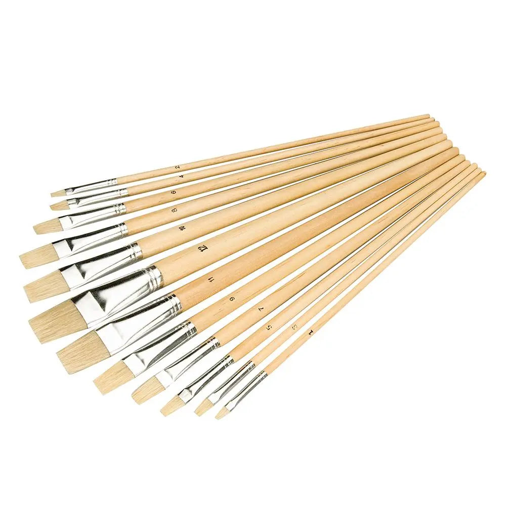 Silverline Artists Paint Brush Set 12pce Flat Tips 633927  White Rose Tools