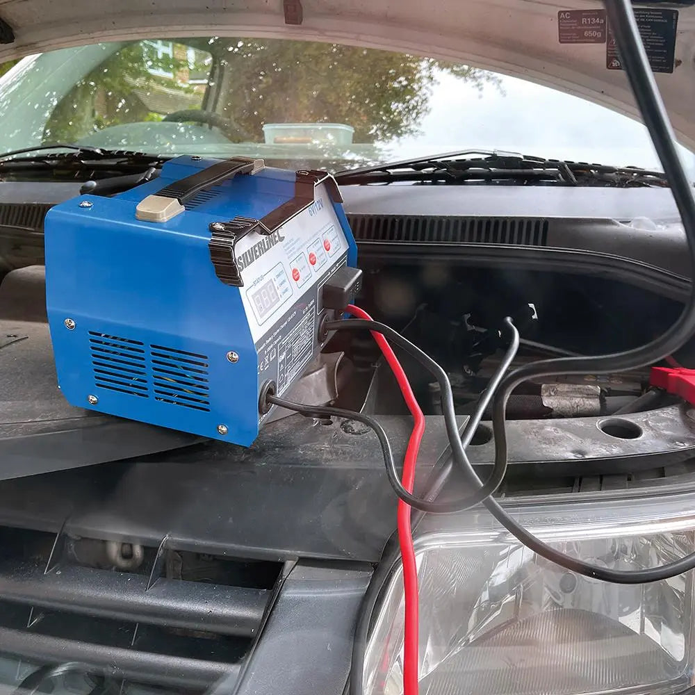 Silverline Automatic Battery Starter Charger 12A 6/12V 8-180Ah Capacity 549095  White Rose Tools