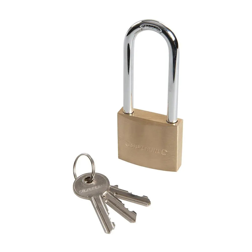 Silverline Brass Padlock Long Shackle 40mm MSS03L  White Rose Tools