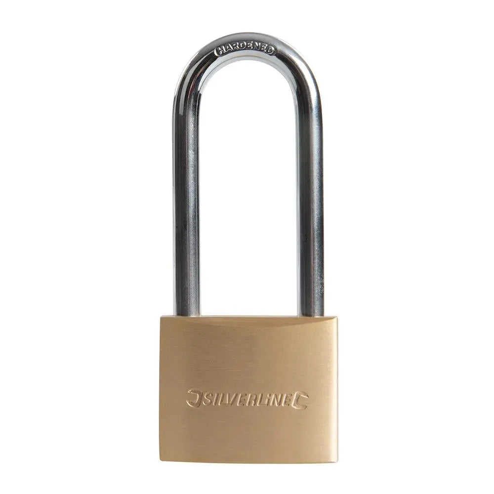 Silverline Brass Padlock Long Shackle 50mm MSS04L  White Rose Tools