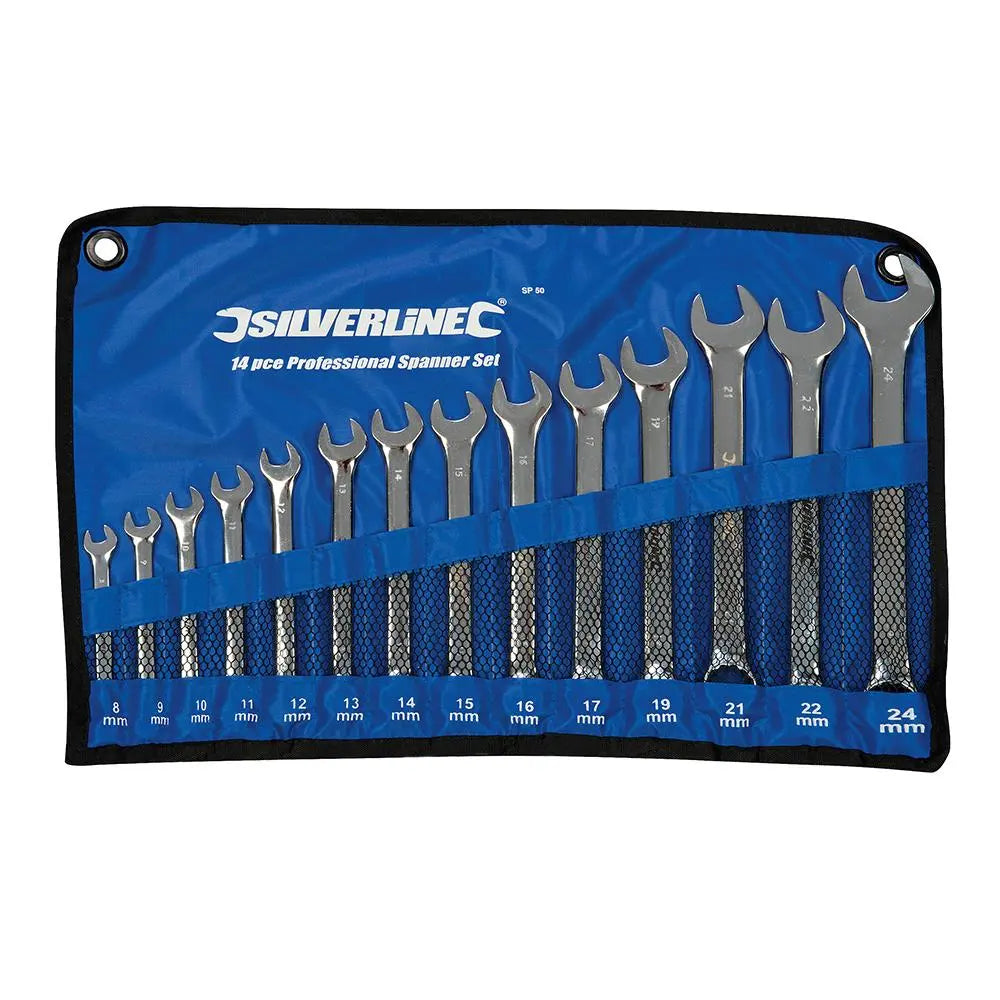 Silverline Combination Spanner Set 14pce 8 - 24mm SP50  White Rose Tools