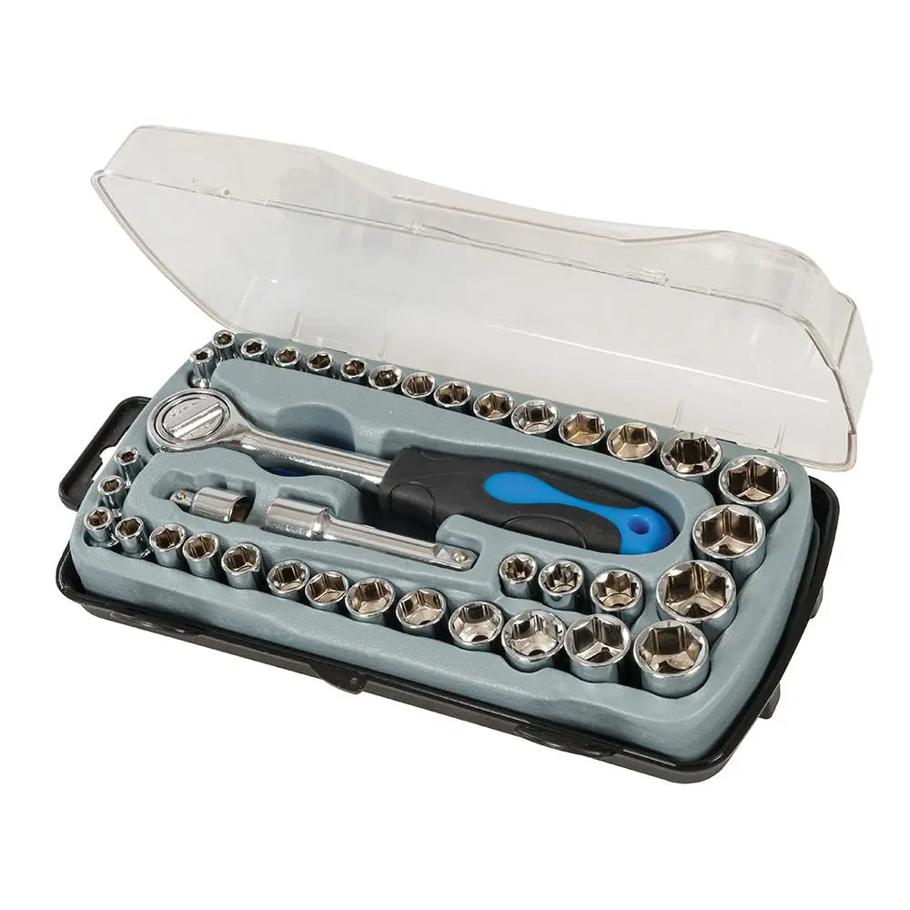 Silverline Compact Socket Set 6pt Metric / A/F 39pce 633754  White Rose Tools