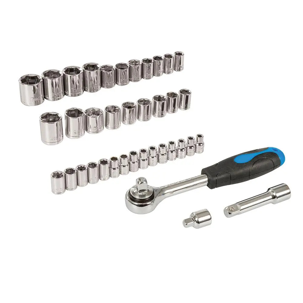 Silverline Compact Socket Set 6pt Metric / A/F 39pce 633754  White Rose Tools