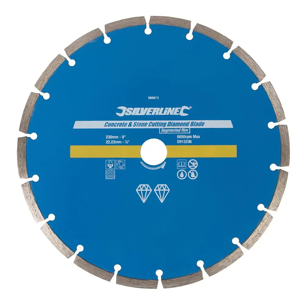 Silverline Concrete & Stone Cutting Diamond Blade 230 x 22.23mm Segmented Rim 589673  White Rose Tools