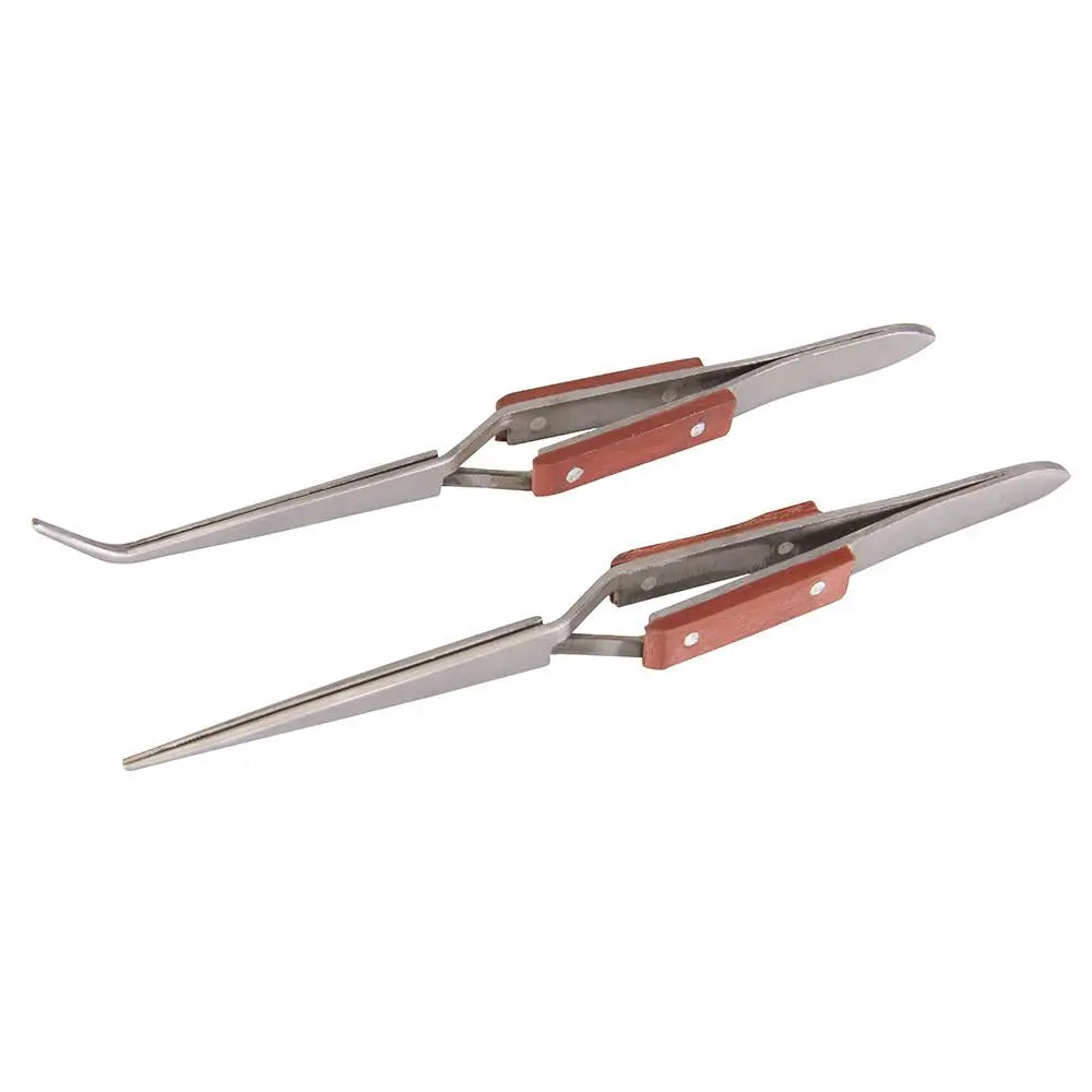 Silverline Cross-Action Tweezer Set 2pce 162 / 165mm 696669  White Rose Tools