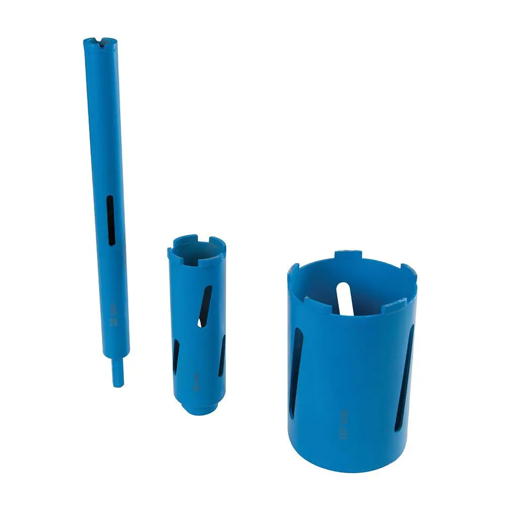 Silverline Diamond Core Drill Kit 3-Core 7pce 28, 52 & 107mm 868543  White Rose Tools