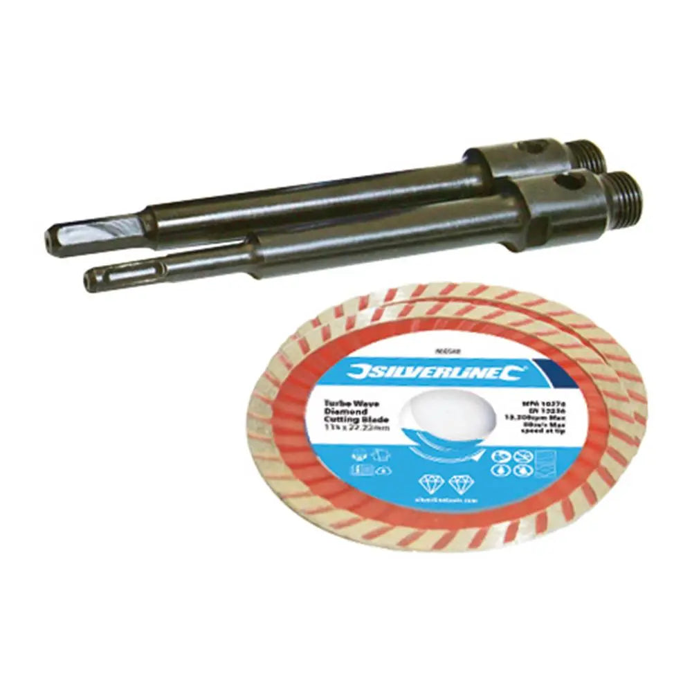 Silverline Diamond Core Drill Kit 6-Core 12pce 38, 52, 65, 107, 117 & 127mm Dia 427650  White Rose Tools