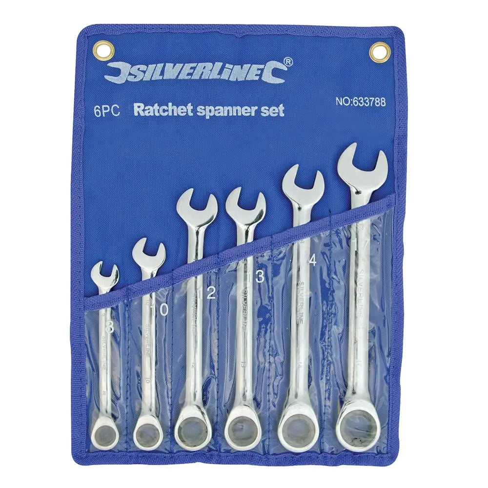 Silverline Fixed Head Ratchet Spanner Set 6pce 8 - 17mm 633788  White Rose Tools