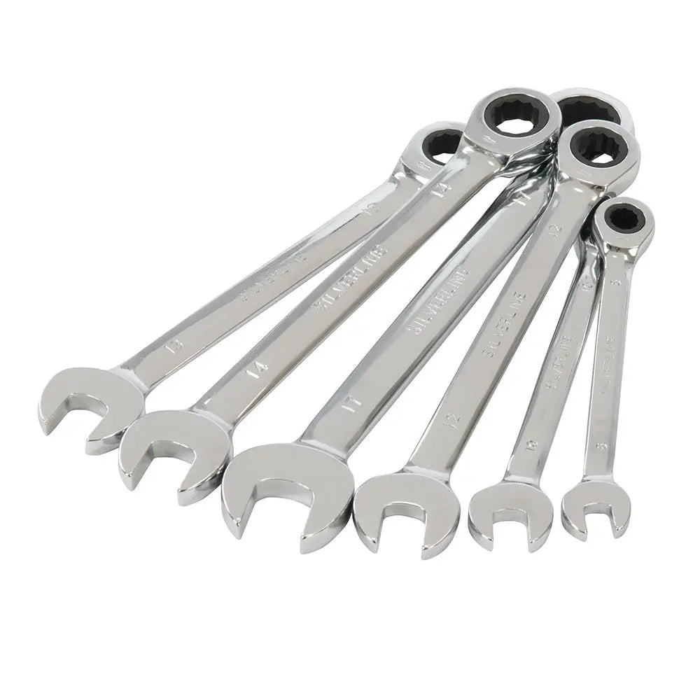 Silverline Fixed Head Ratchet Spanner Set 6pce 8 - 17mm 633788  White Rose Tools