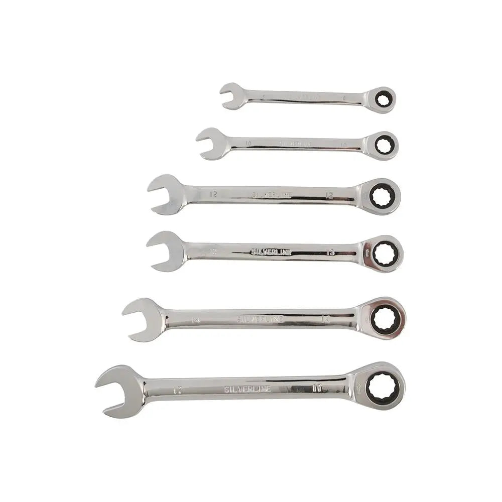 Silverline Fixed Head Ratchet Spanner Set 6pce 8 - 17mm 633788  White Rose Tools