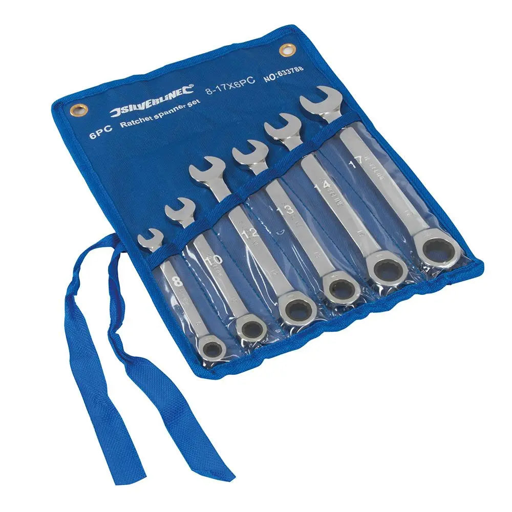 Silverline Fixed Head Ratchet Spanner Set 6pce 8 - 17mm 633788  White Rose Tools