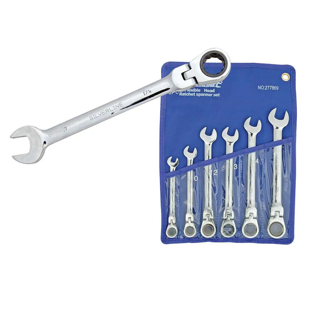 Silverline Flexible Head Ratchet Spanner Set 6pce 8 - 17mm 277869  White Rose Tools