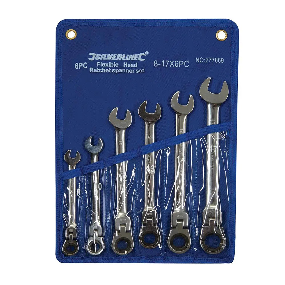 Silverline Flexible Head Ratchet Spanner Set 6pce 8 - 17mm 277869  White Rose Tools