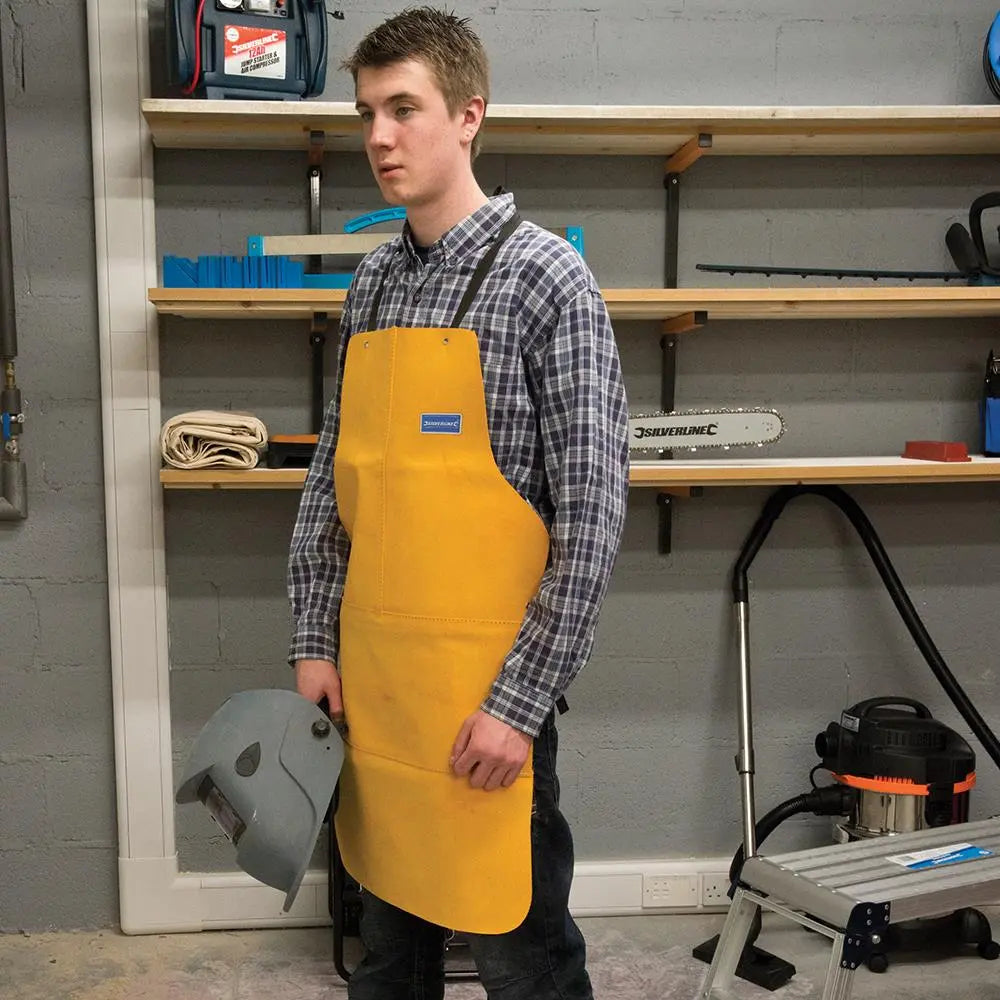 Silverline Full Length Welders Apron Chrome Leather Safety Heavy Reinforced 