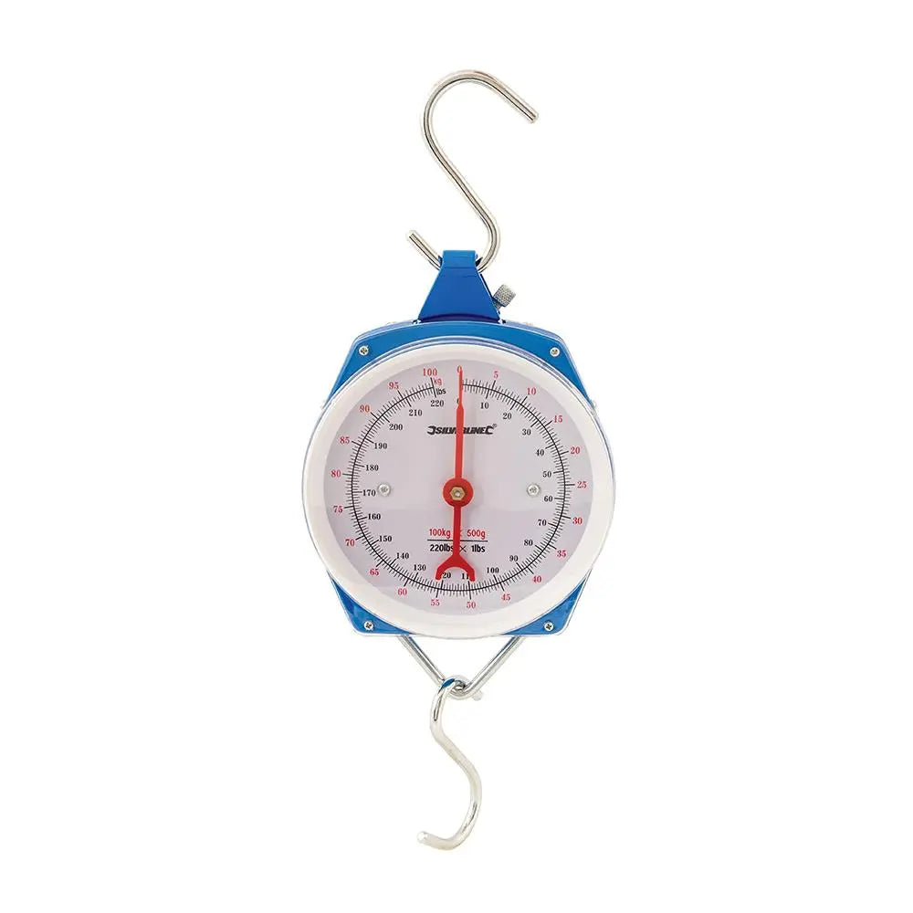 Silverline Hanging Scales Heavy Duty 100kg Metric and Imperial Rigid Hook Fishing 
