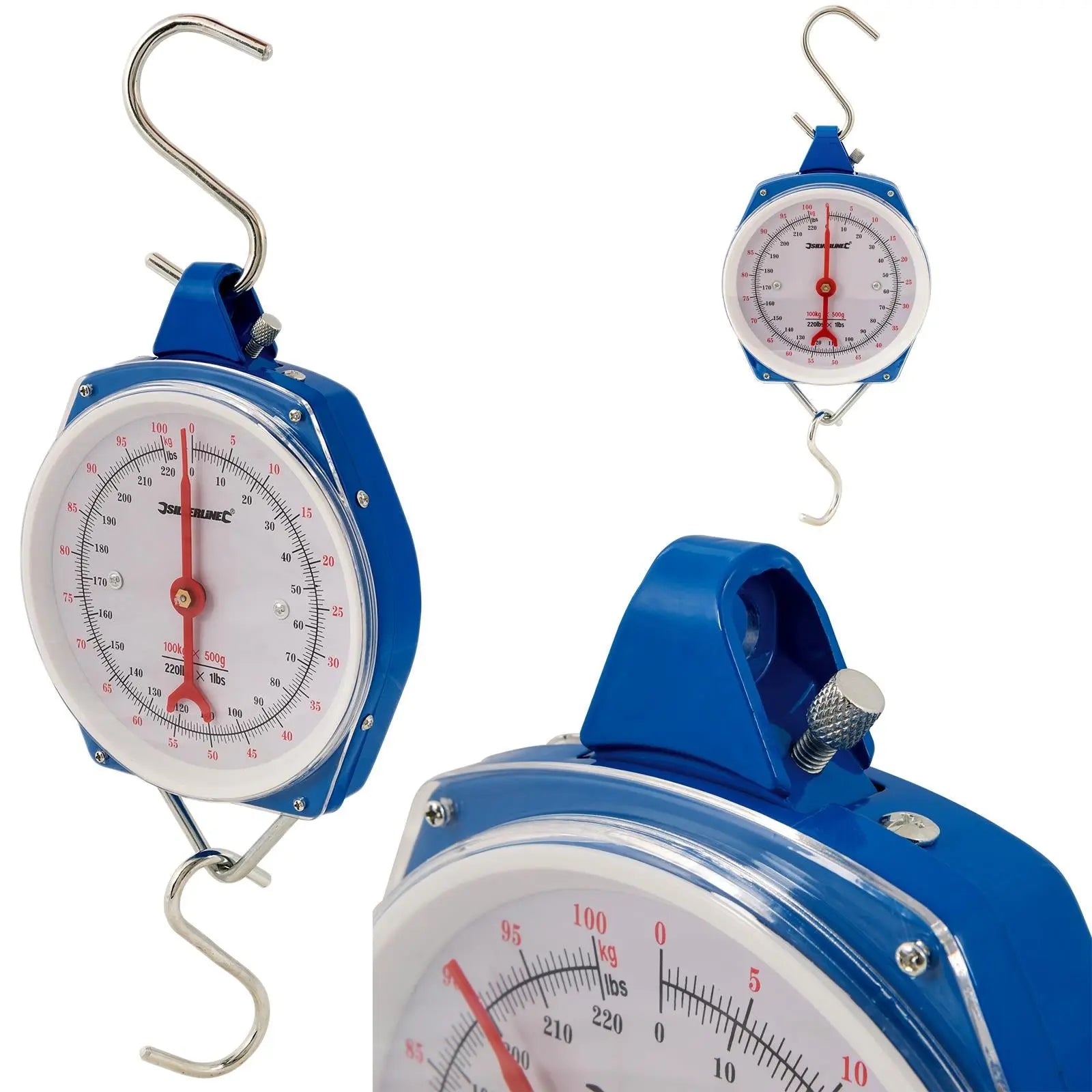 Silverline Hanging Scales Heavy Duty 100kg Metric and Imperial Rigid Hook Fishing 