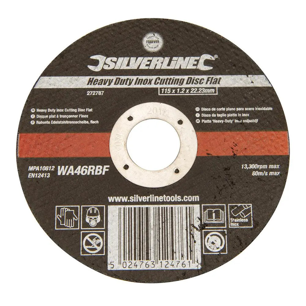 Silverline Heavy Duty Flat Inox Slitting Disc 115 x 1.2 x 22.23mm 