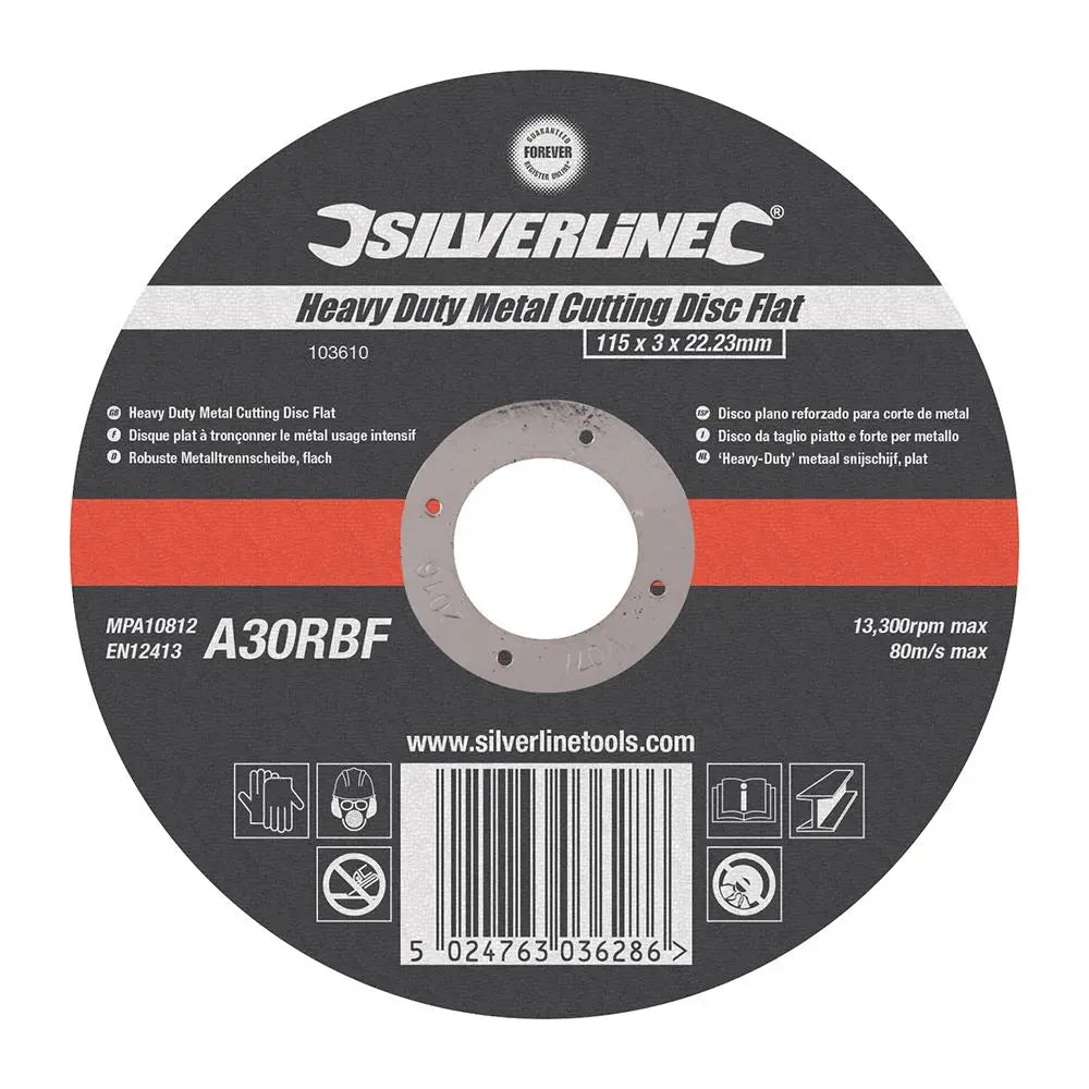 Silverline Heavy Duty Flat Metal Cutting Disc 115 x 3 x 22.23mm 