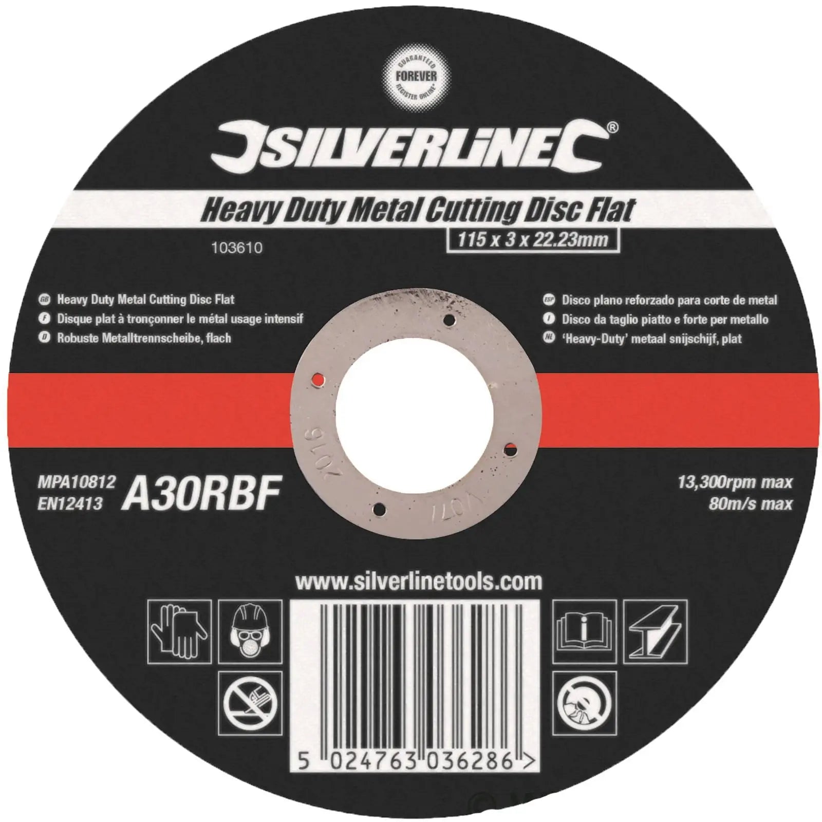 Silverline Heavy Duty Flat Metal Cutting Disc 115 x 3 x 22.23mm 