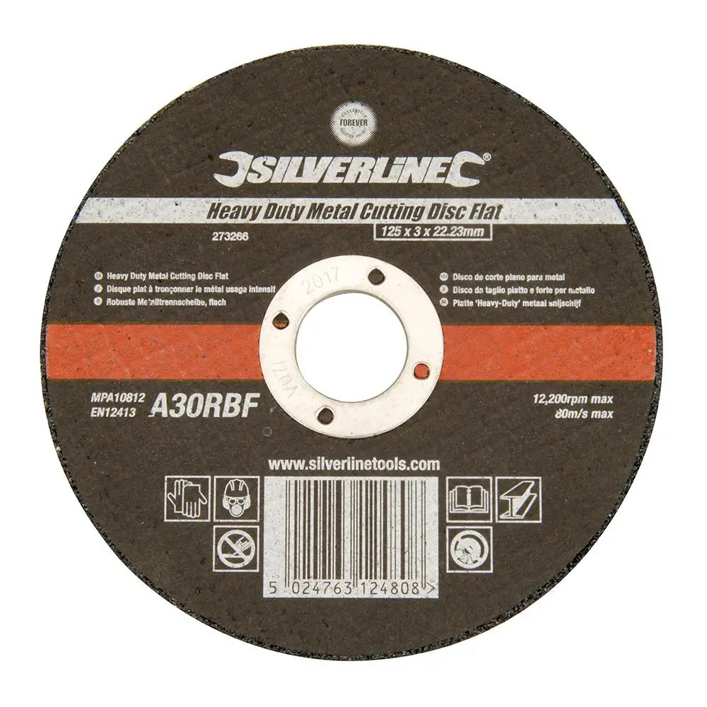 Silverline Heavy Duty Flat Metal Cutting Disc 125 x 3 x 22.23mm 