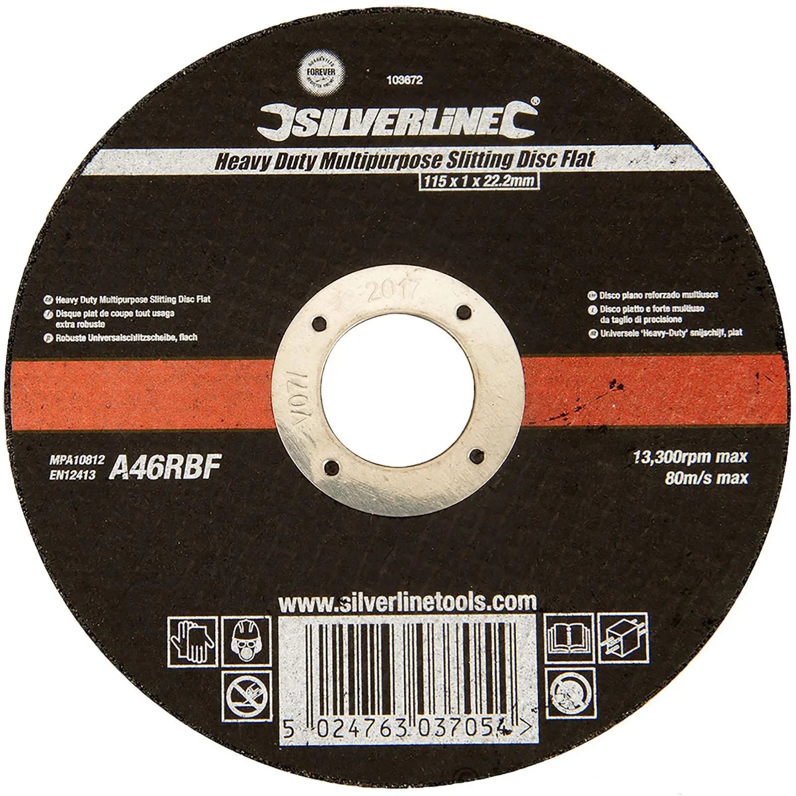 Silverline Heavy Duty Flat Multipurpose Slitting Disc 115 x 1 x 22.23mm 