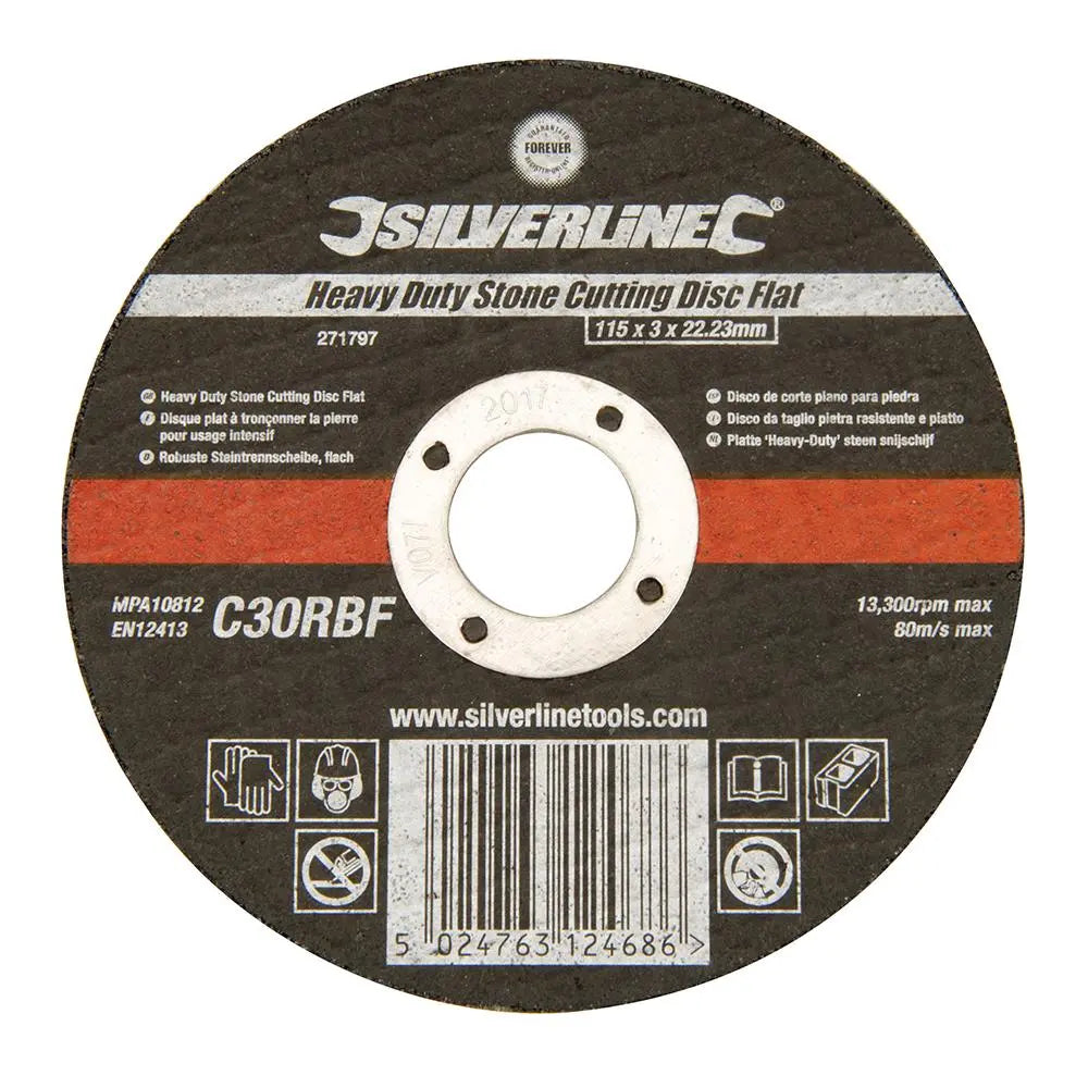 Silverline Heavy Duty Flat Stone Cutting Disc 115 x 3 x 22.23mm 