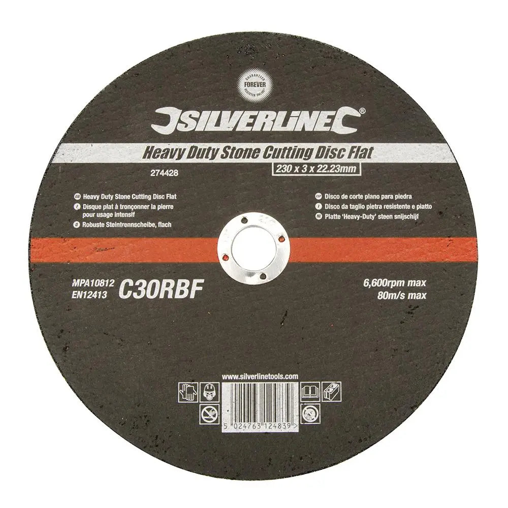 Silverline Heavy Duty Flat Stone Cutting Disc 230 x 3 x 22.23mm 