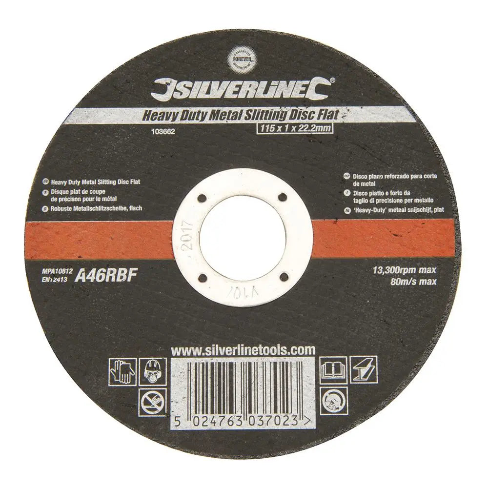 Silverline Heavy Duty Metal Slitting Disc Flat 115 x 1 x 22.23mm 