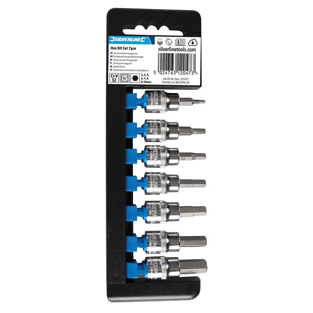 Silverline Hex Bit Set 3/8" Drive 7pce 3 - 10mm 225127  White Rose Tools