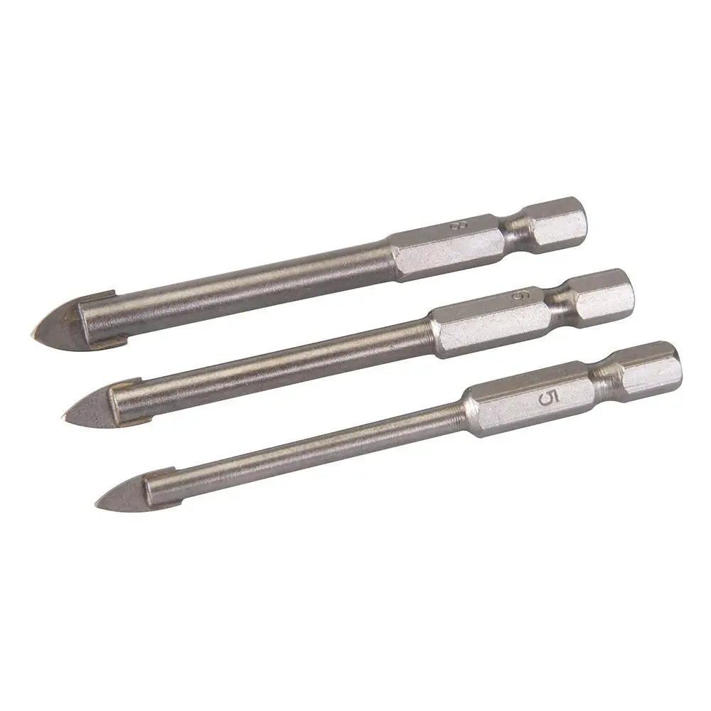 Silverline Hex Drive Tile & Glass Drill Bit Set TCT Bathroom Kitchen 3pc 5 6 8mm 