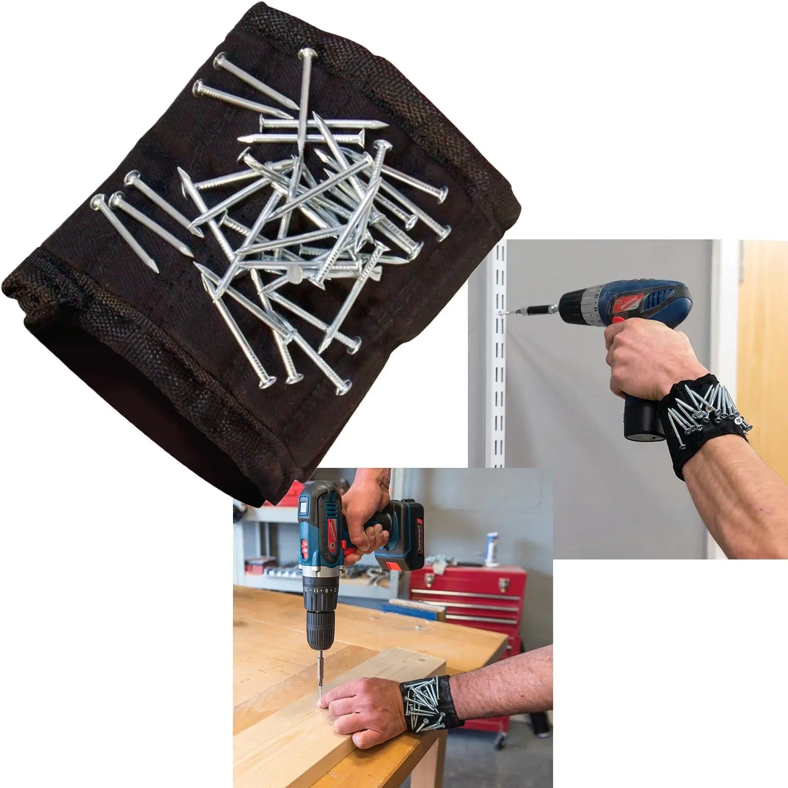 Silverline Magnetic Wristband 16 Magnets Adjustable Tray Nail Holder 