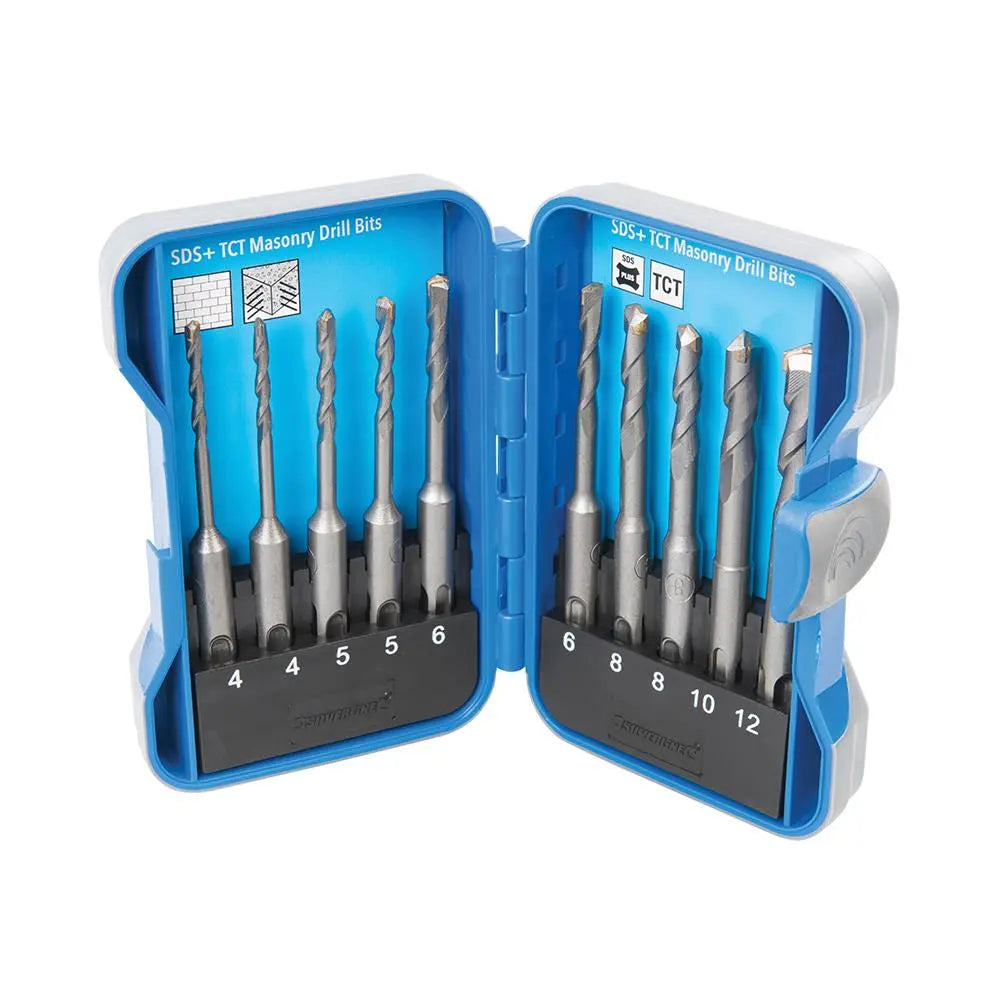 Silverline Masonry Drill Bit Set SDS Plus Concrete Brick Stone Block 10pc 4-12mm  White Rose Tools