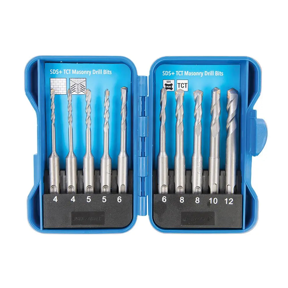 Silverline Masonry Drill Bit Set SDS Plus Concrete Brick Stone Block 10pc 4-12mm  White Rose Tools