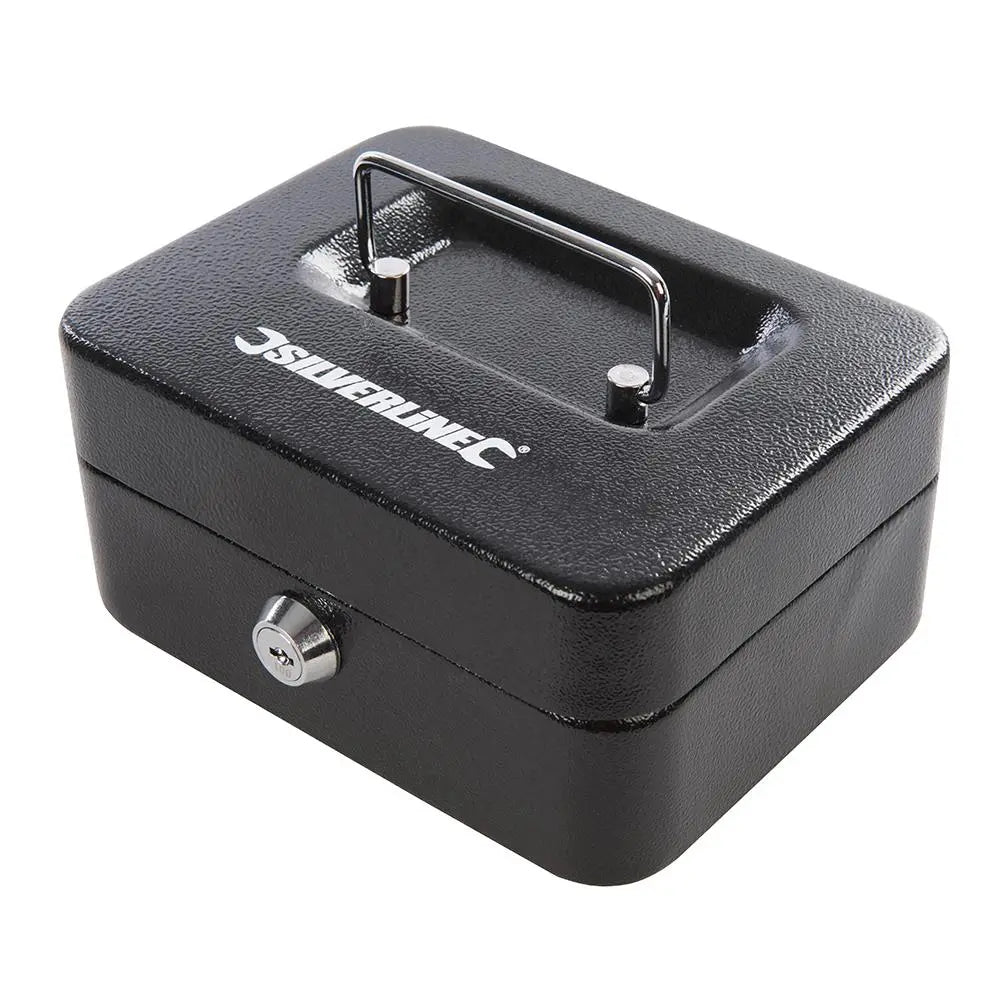 Silverline Metal Cash & Valuables Box Keyed 165 x 128 80mm 795764  White Rose Tools