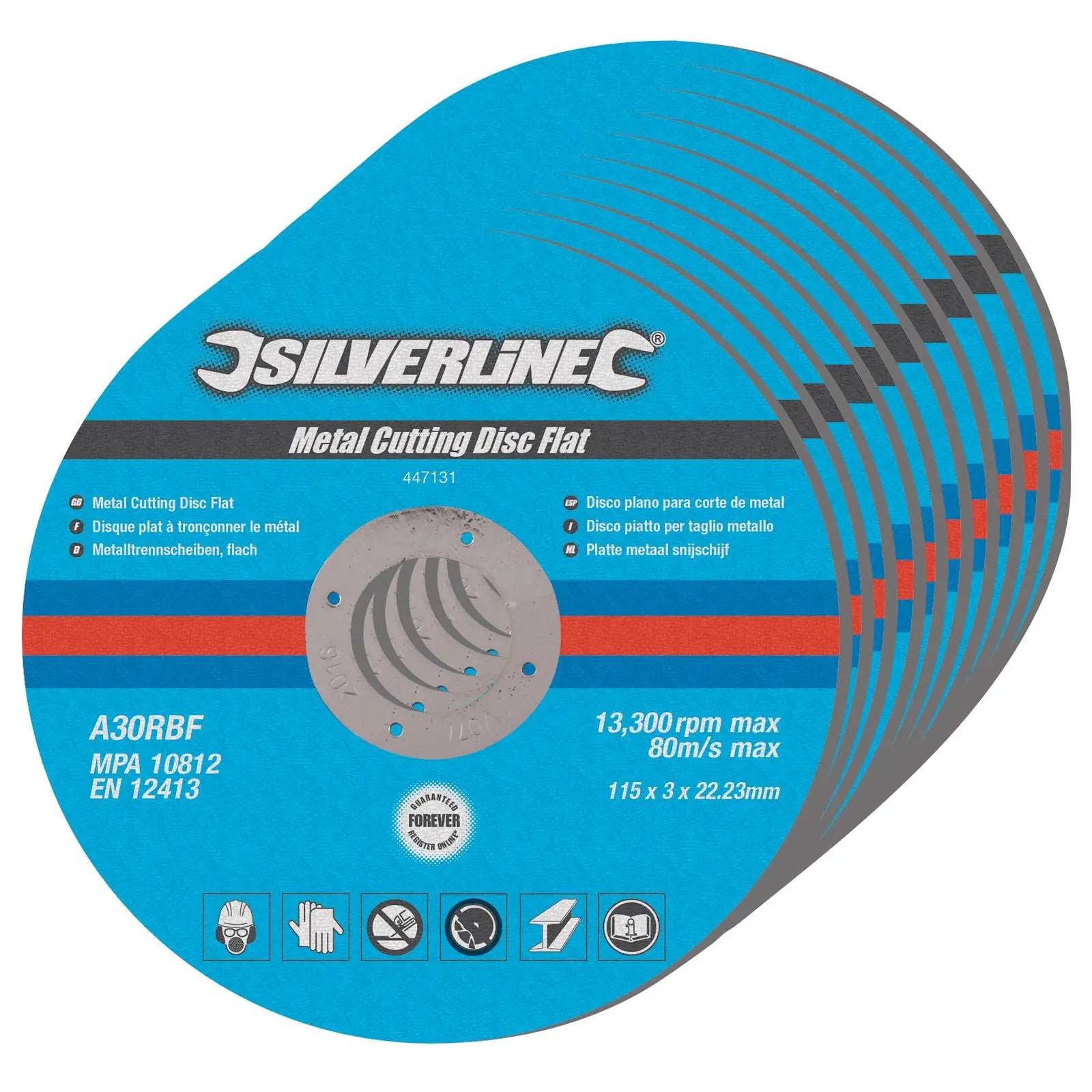 Silverline Metal Cutting Disc Flat 10 Pack 115 x 3 x 22.23mm 