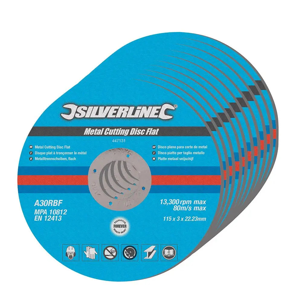Silverline Metal Cutting Disc Flat 10 Pack 115 x 3 x 22.23mm 