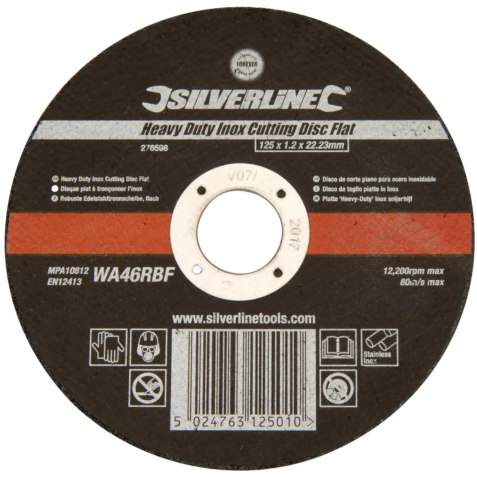 Silverline Metal Cutting Disc Heavy Duty 125x1.2x22.23mm Inox Flat Alloy 