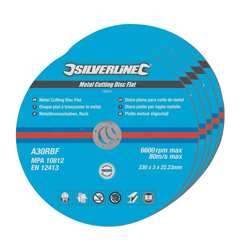 Silverline Metal Cutting Discs Flat 5pk 230 x 3 22.23mm 186810  White Rose Tools